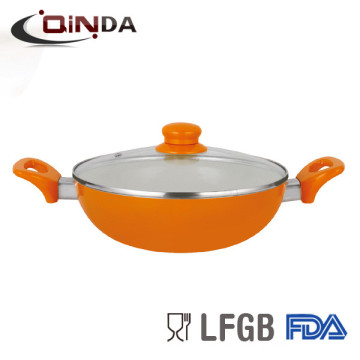 aluminum ceramic indian wok pan with glass lid